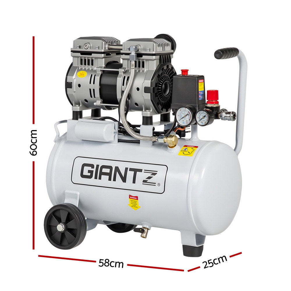 Quiet Air Compressor | 24L | 0.75HP Oil-Free | 40L/min Tyre Inflator