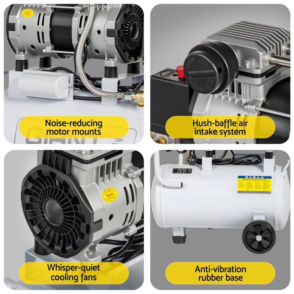 Quiet Air Compressor | 24L | 0.75HP Oil-Free | 40L/min Tyre Inflator