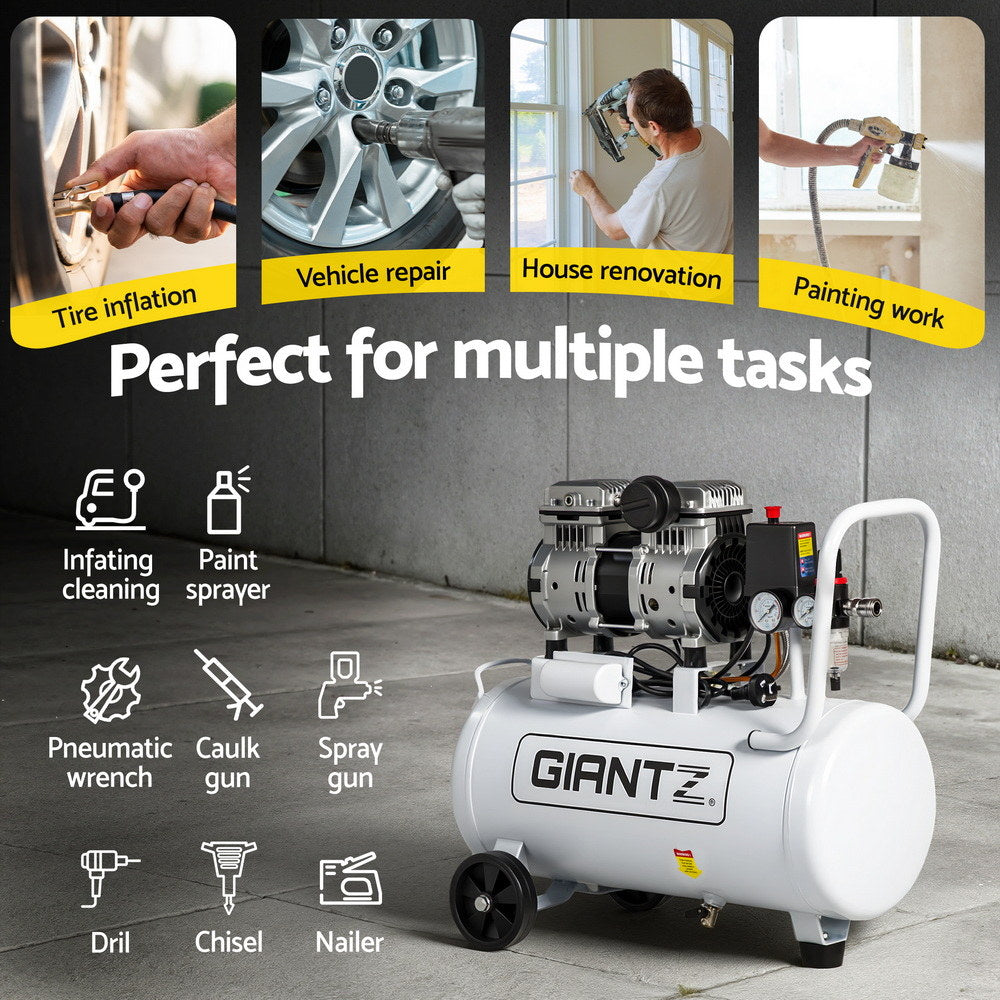 Quiet Air Compressor | 30L | 0.75HP Oil-Free | 40L/min Tyre Inflator