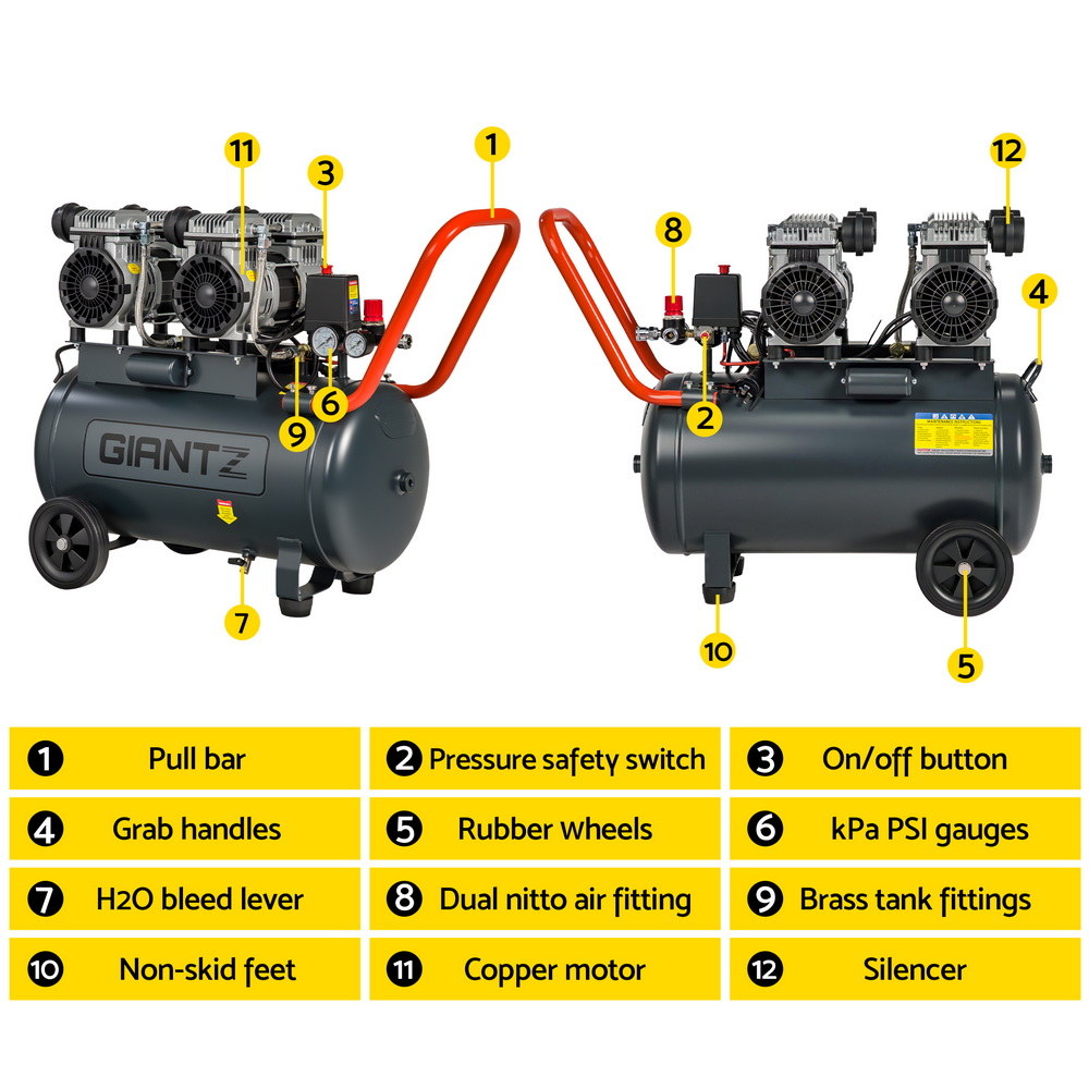 Oil-Free Air Compressor | 50L | 3.0HP | 200L/min High Flow Inflator