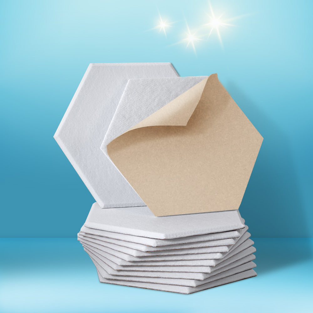 Alpha Acoustic Foam Panels | 12PCS | 35x30x0.9cm | Soundproof Absorption | Adhesive White