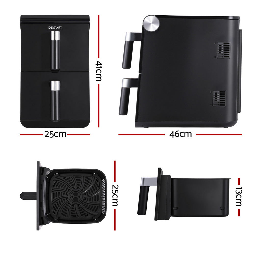 Devanti Air Fryer Oven | 11L | Dual Zone | Multifunctional Cooking