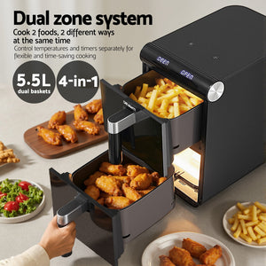 Devanti Air Fryer Oven | 11L | Dual Zone | Multifunctional Cooking