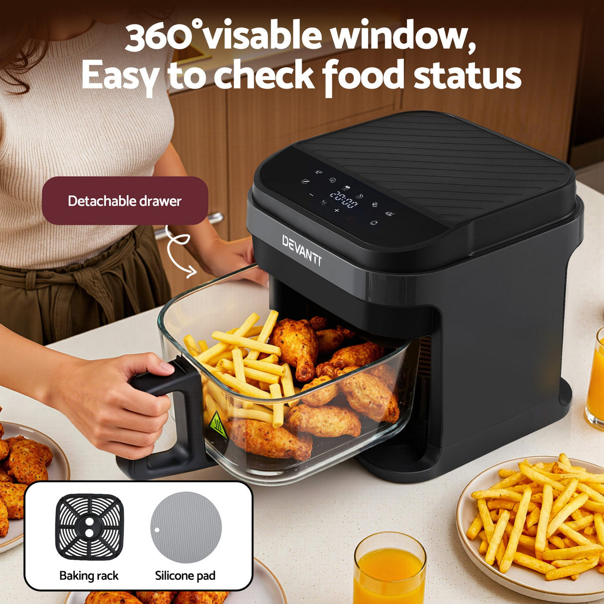 5.5L Air Fryer | Touch Control | 1200W Electric | Black