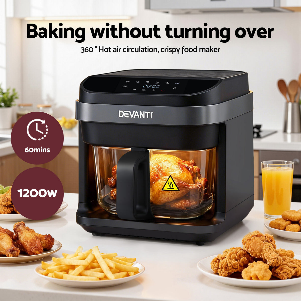 5.5L Air Fryer | Touch Control | 1200W Electric | Black