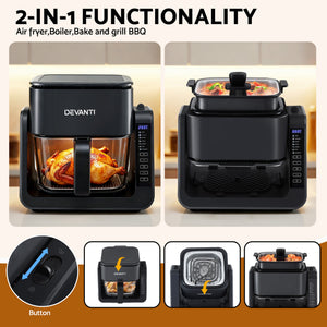 2-in-1 Air Fryer 5.5L | Dual Zone | Electric Cooker | Top Grill
