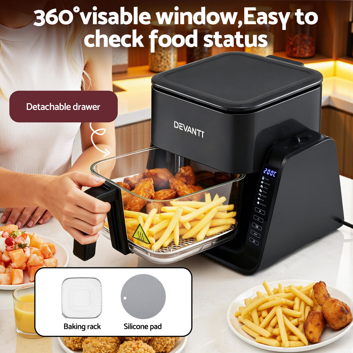 2-in-1 Air Fryer 5.5L | Dual Zone | Electric Cooker | Top Grill
