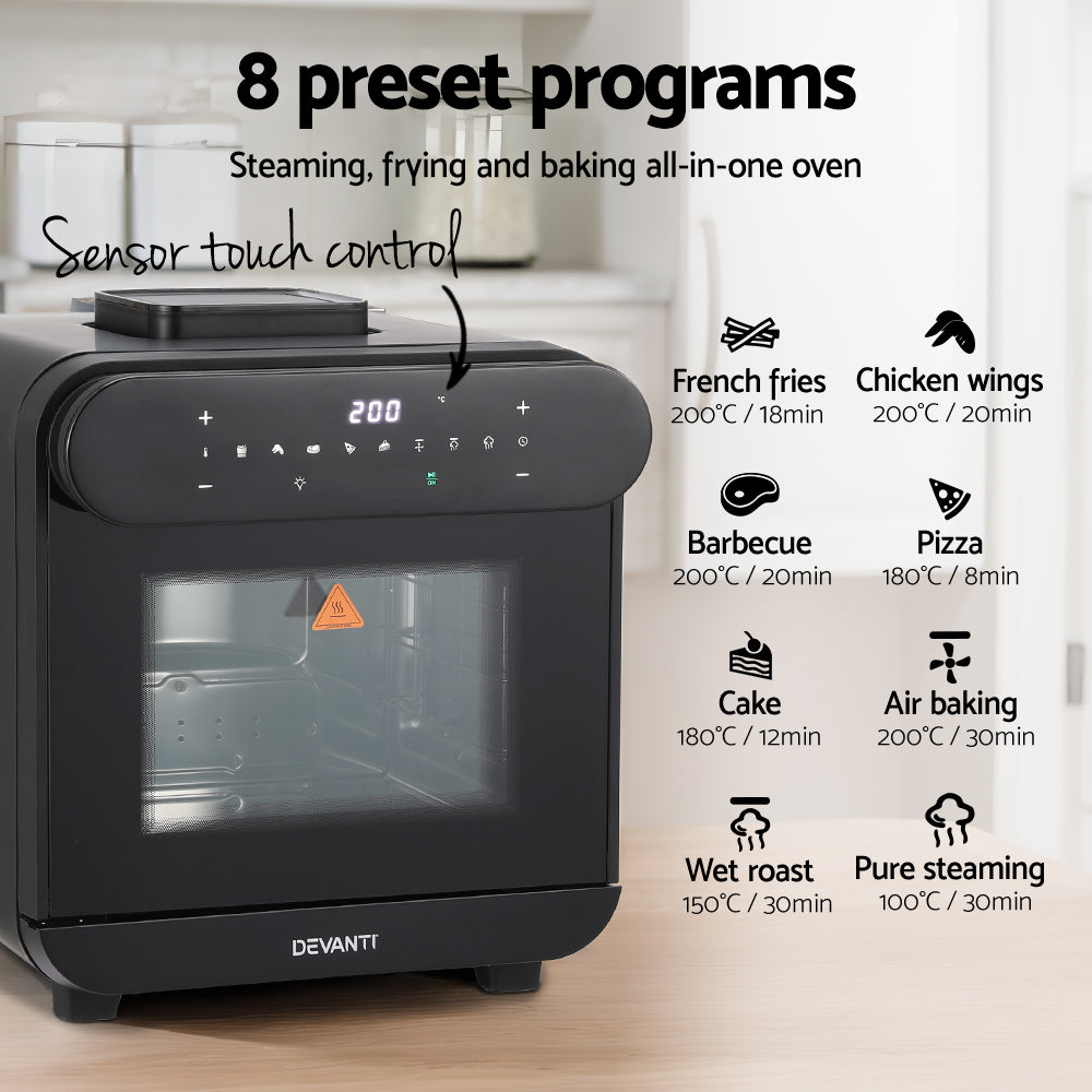 Devanti Steam Air Fryer Oven | 15L | LCD Touch | 1600W