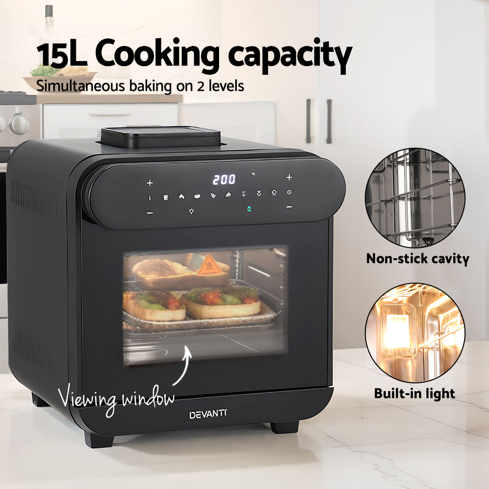 Devanti Steam Air Fryer Oven | 15L | LCD Touch | 1600W