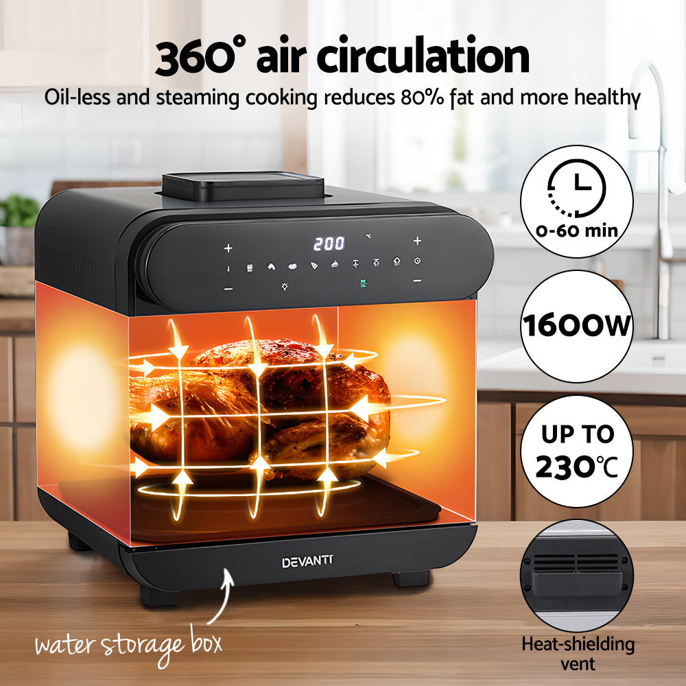 Devanti Steam Air Fryer Oven | 15L | LCD Touch | 1600W