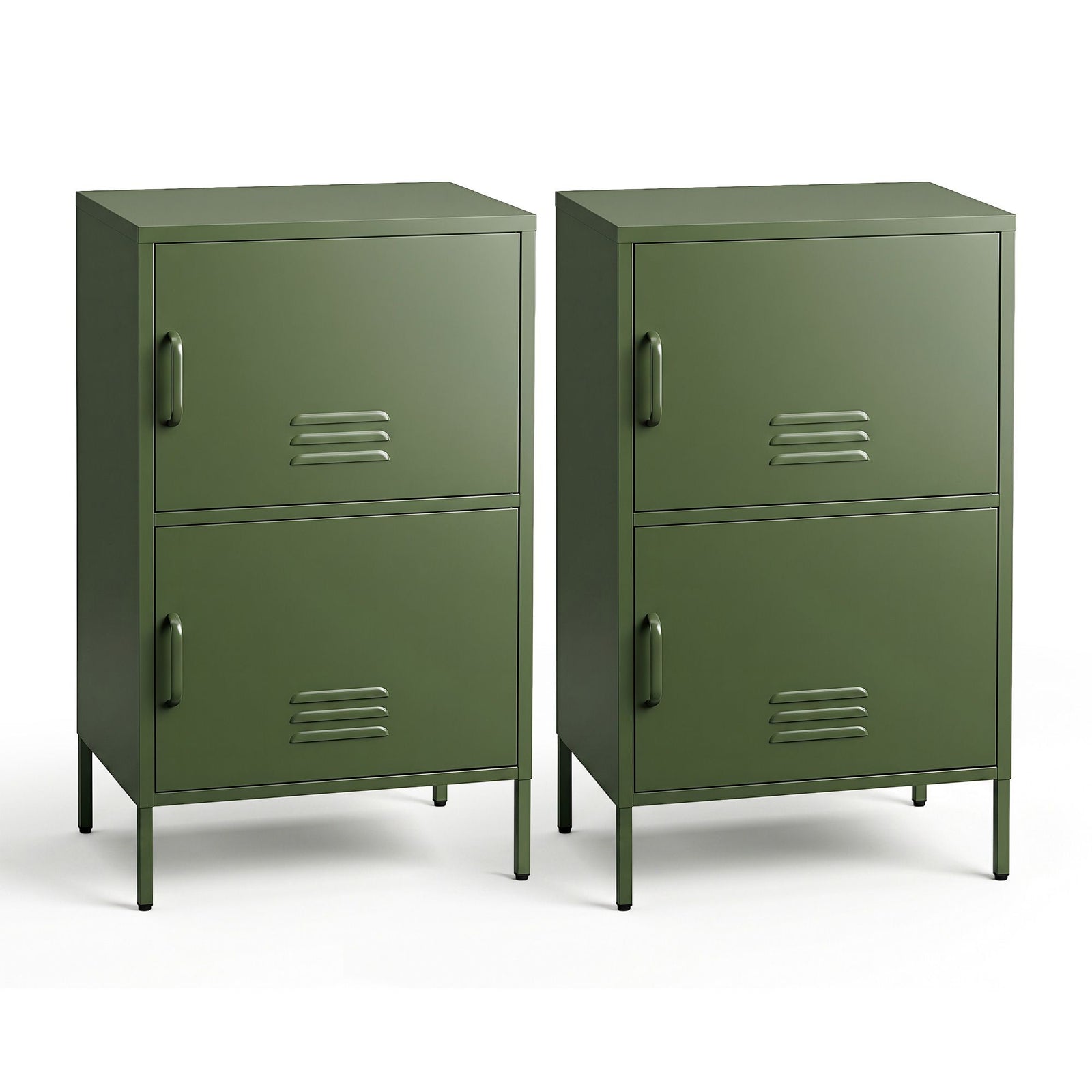 Metal Buffet Sideboard Cabinets | 2 Pack | 2 Door Storage Cupboards | Green