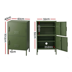 Artiss 2x Buffet Sideboard Cabinet Storage Cupboard 2 Doors Metal Green DOUBLE