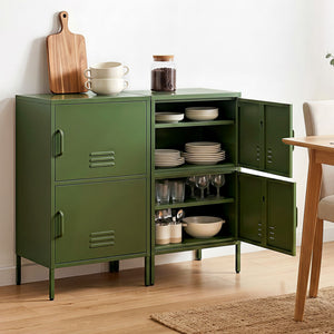 Artiss 2x Buffet Sideboard Cabinet Storage Cupboard 2 Doors Metal Green DOUBLE