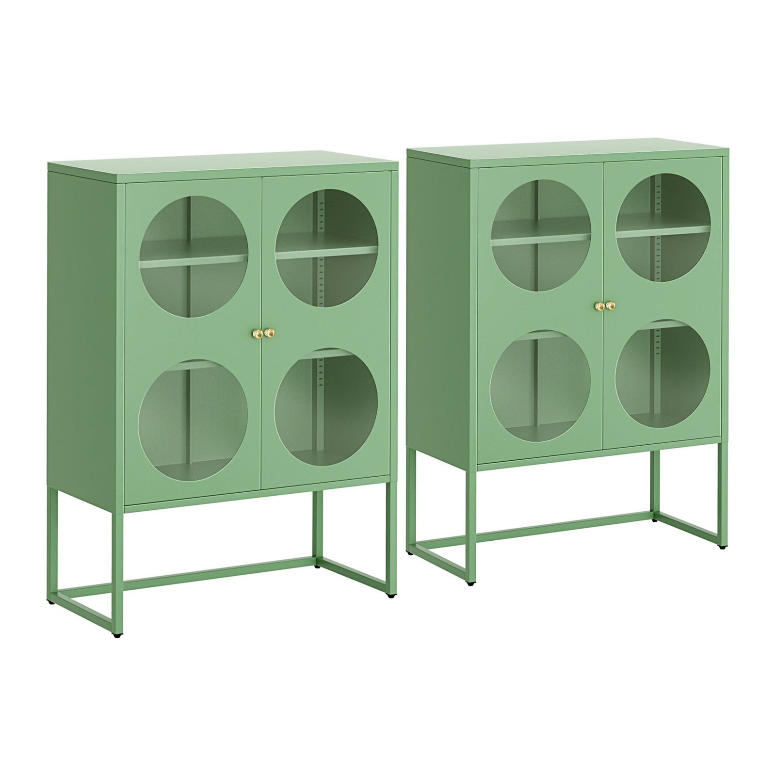 Buffet Sideboard Cabinets | 2 Pack | Glass Door Metal Storage | Green