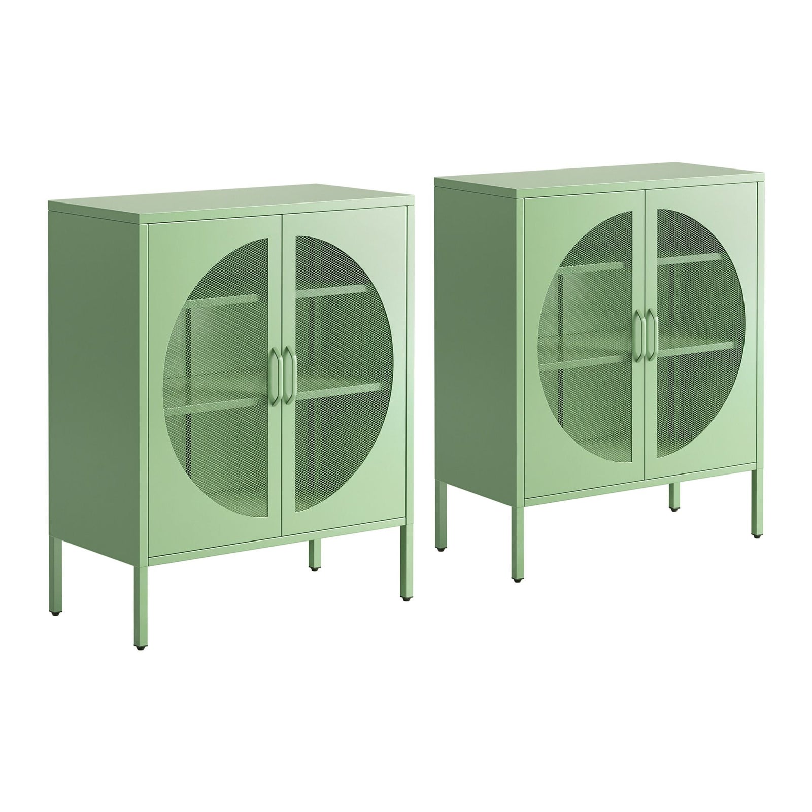 Buffet Sideboard Cabinets | 2 Pack | Metal Mesh Cupboards | Green