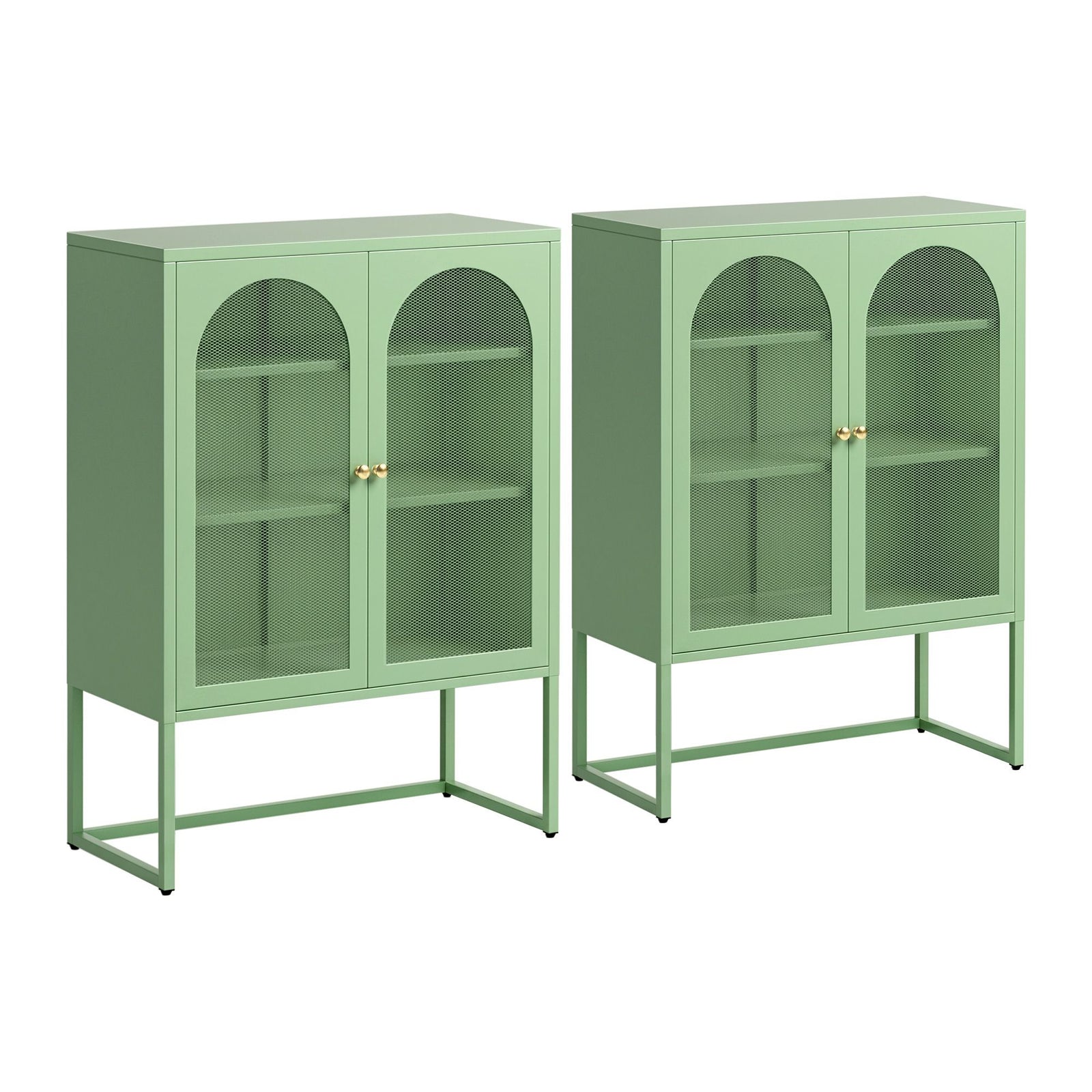 Buffet Sideboard Cabinets | 2 Pack | Mesh Door Metal Storage | Green