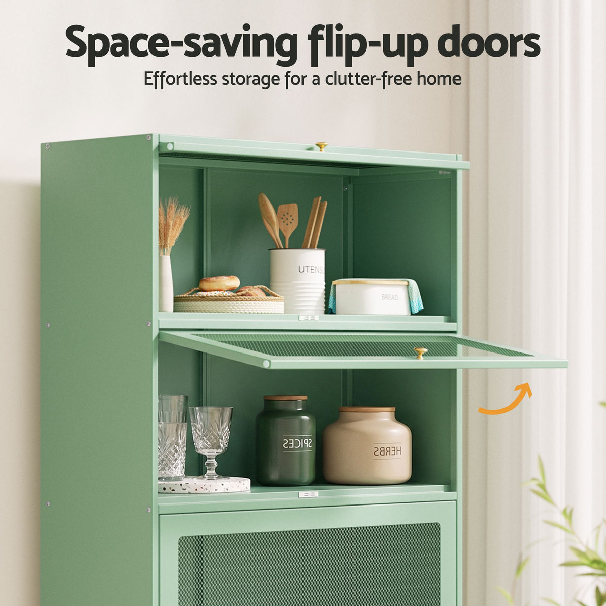 ArtissIn Buffet Sideboard Cupboard Cabinet Storage Mesh Doors Metal Green ELIA