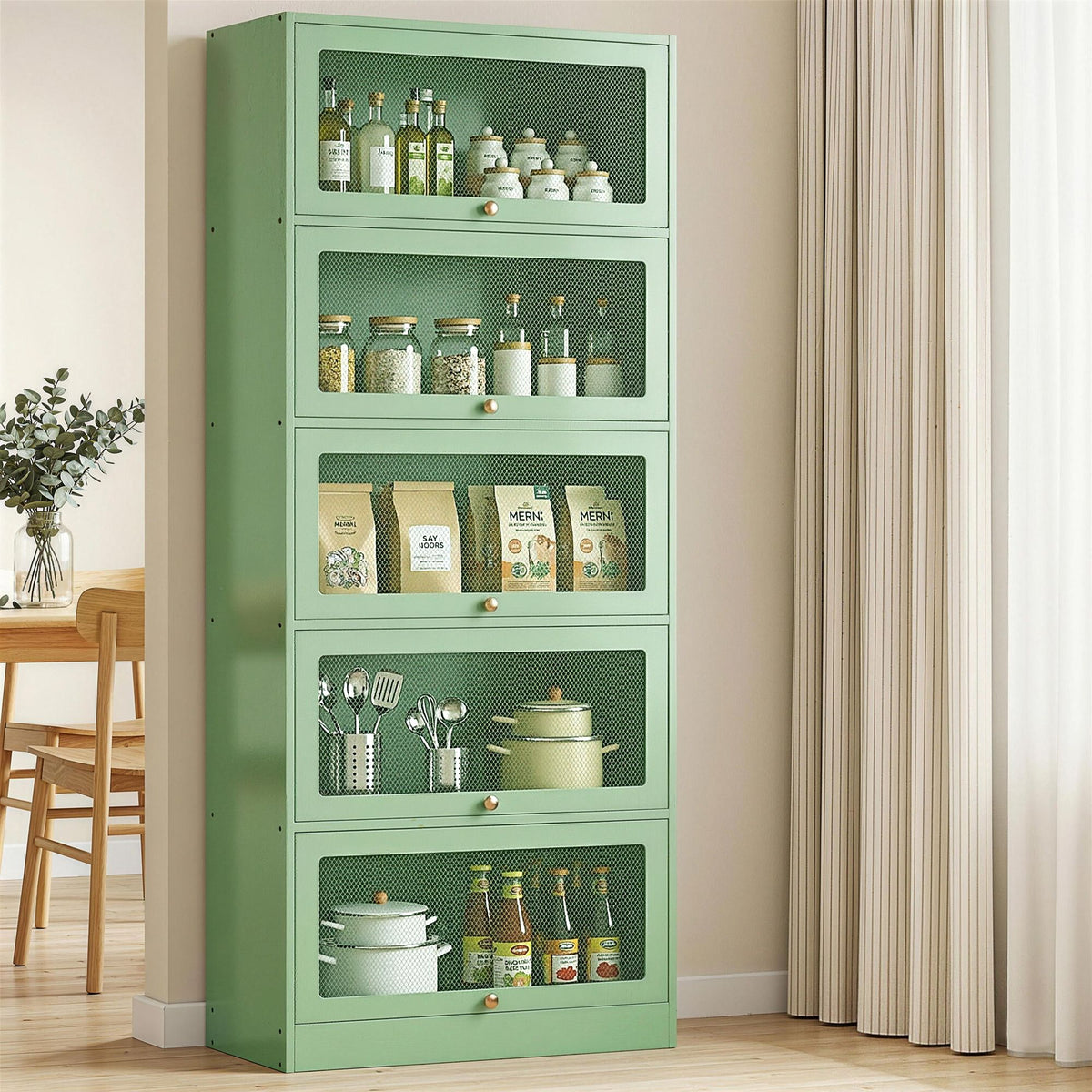 ArtissIn Buffet Sideboard Cupboard Cabinet Storage Mesh Doors Metal Green ELIA