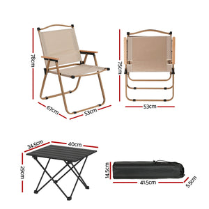 3pc Camping Table & Chair Set | Folding Aluminium | Portable Picnic Outdoor