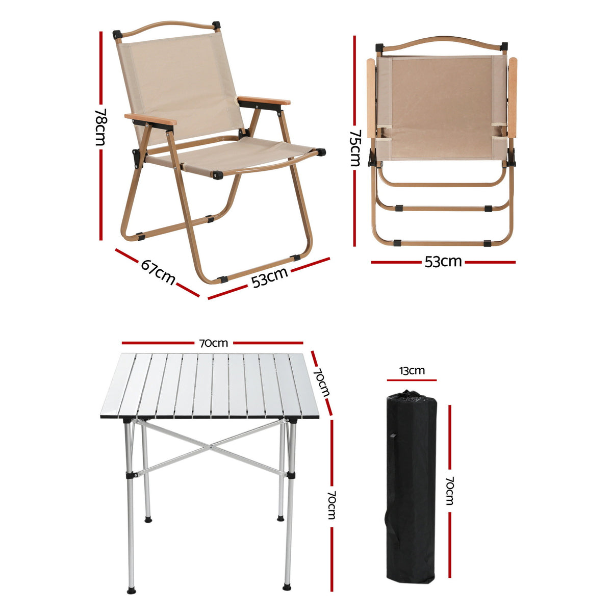 3pc Camping Table & Chair Set | Folding Aluminium | Portable Picnic Outdoor