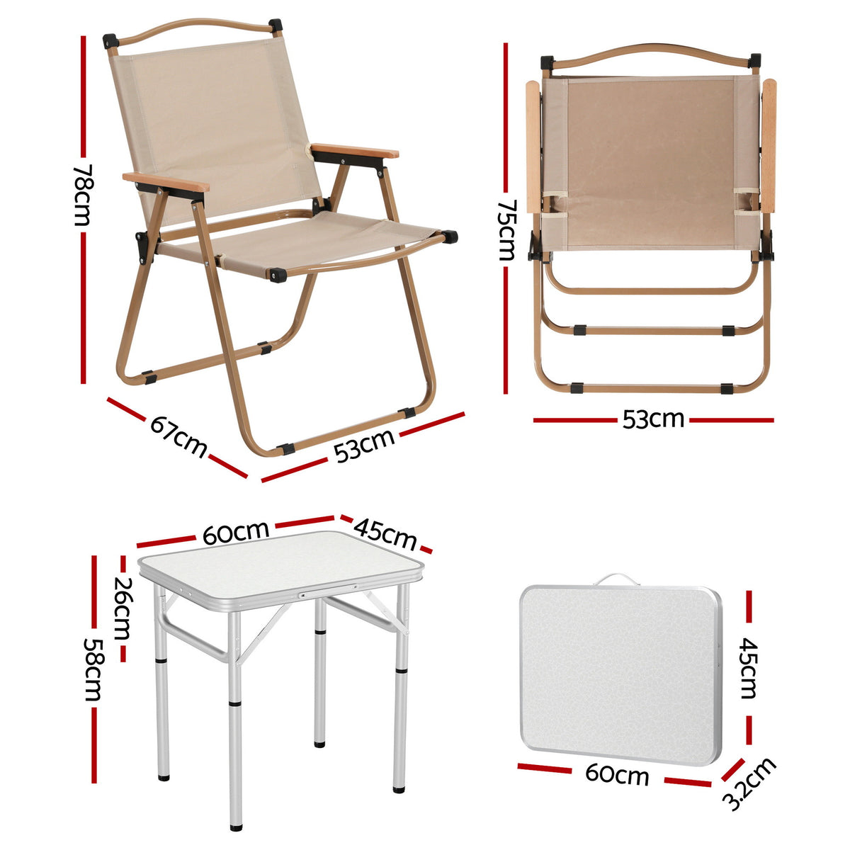 3pc Camping Table Chair Set | Folding Aluminium Picnic Set | Portable