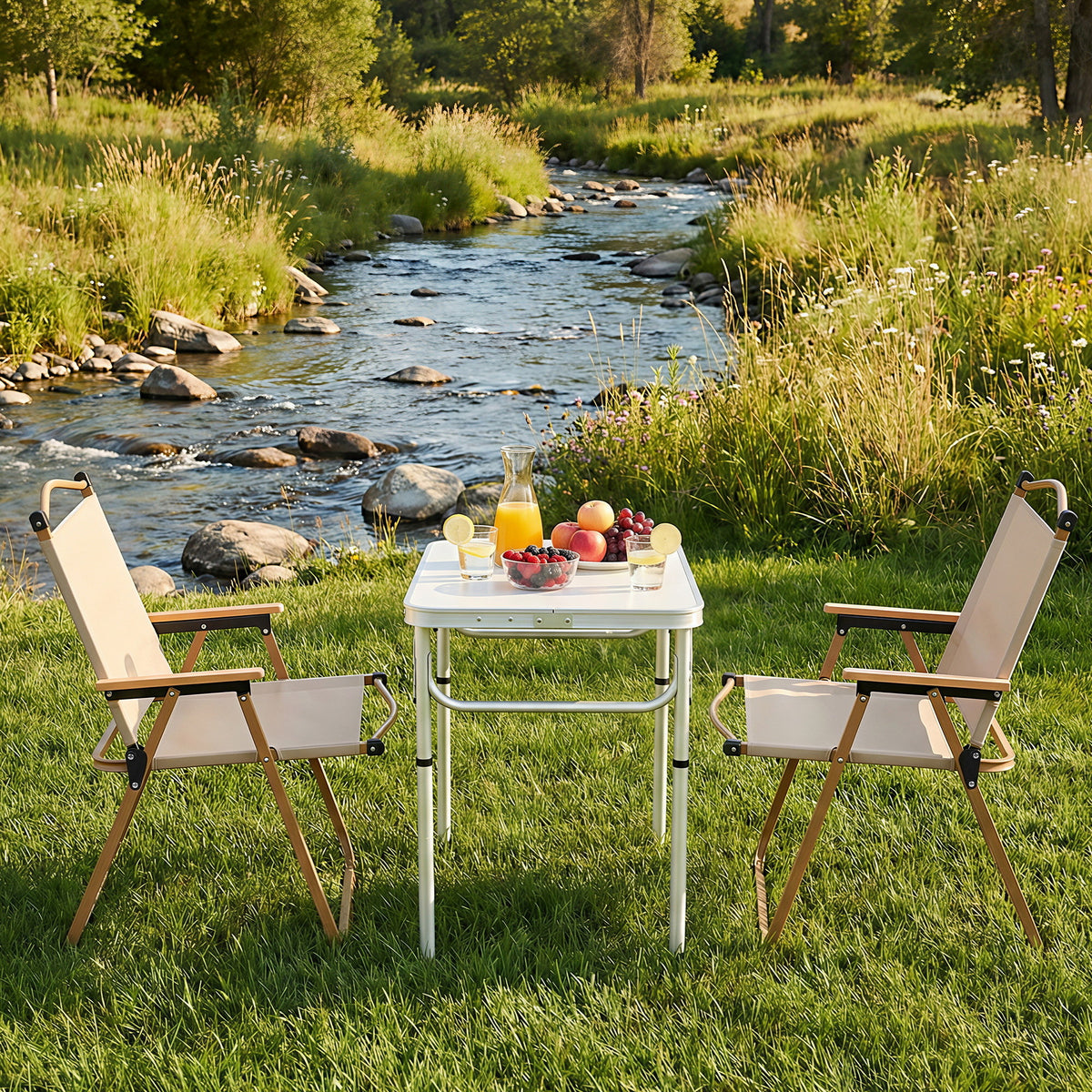 3pc Camping Table Chair Set | Folding Aluminium Picnic Set | Portable
