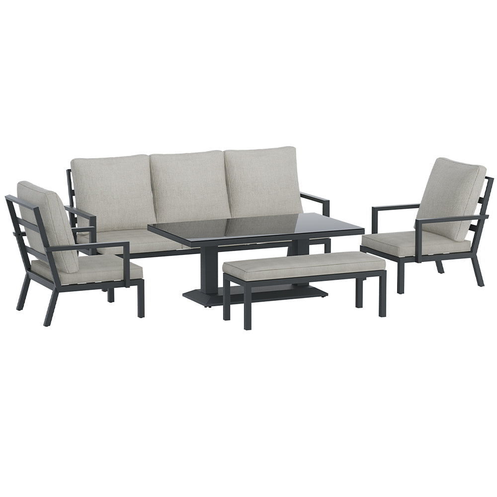 5-Piece Outdoor Furniture Setting | Table Chair Set | Aluminium Sofa | 7-Seater
