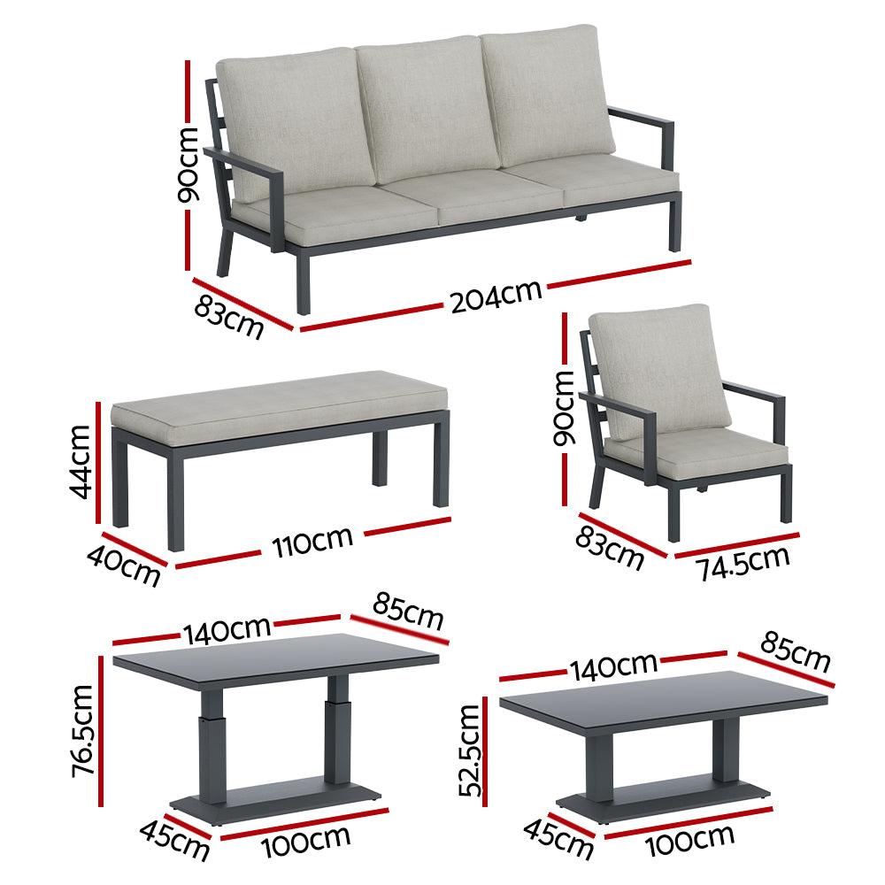5-Piece Outdoor Furniture Setting | Table Chair Set | Aluminium Sofa | 7-Seater