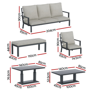 5-Piece Outdoor Furniture Setting | Table Chair Set | Aluminium Sofa | 7-Seater