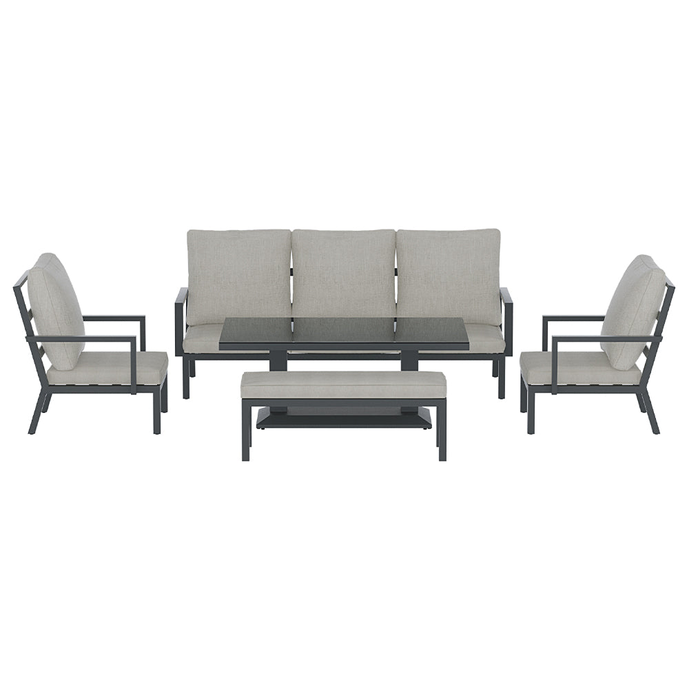 5-Piece Outdoor Furniture Setting | Table Chair Set | Aluminium Sofa | 7-Seater