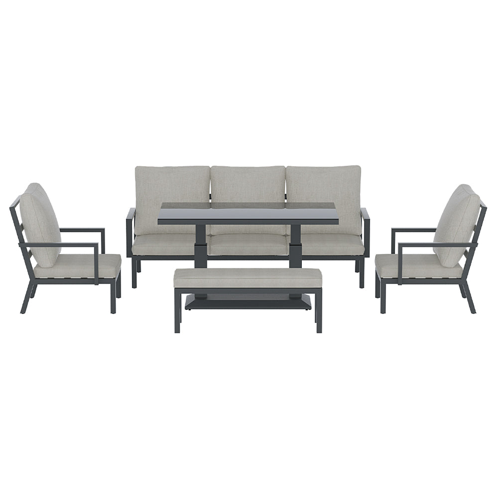 5-Piece Outdoor Furniture Setting | Table Chair Set | Aluminium Sofa | 7-Seater