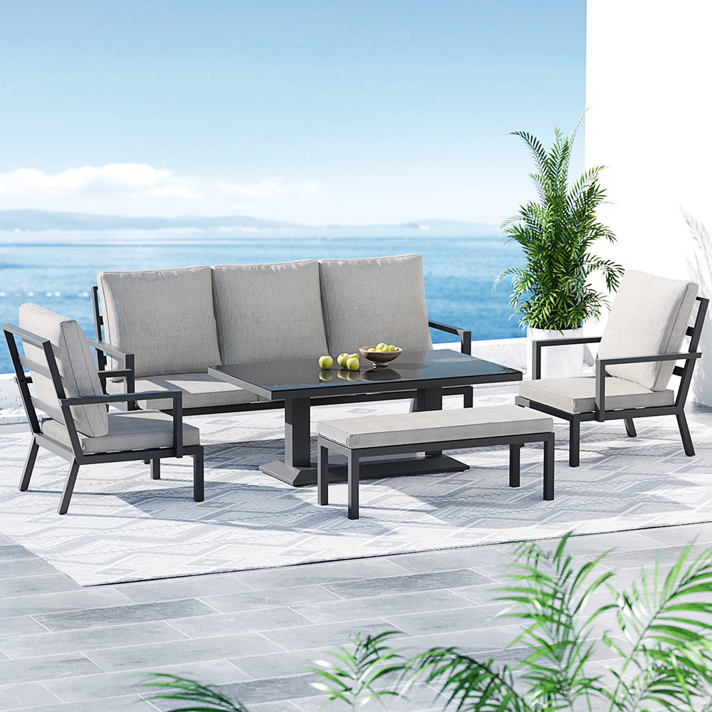 5-Piece Outdoor Furniture Setting | Table Chair Set | Aluminium Sofa | 7-Seater