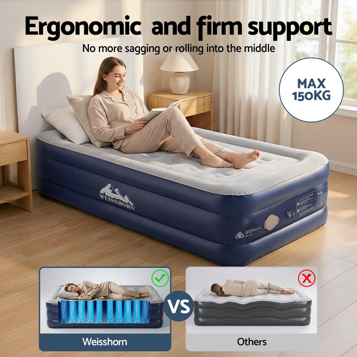 Single Air Mattress | Inflatable Bed 46cm Height | Portable Air Bed
