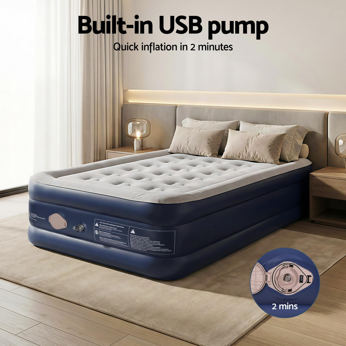 Single Air Mattress | Inflatable Bed 46cm Height | Portable Air Bed