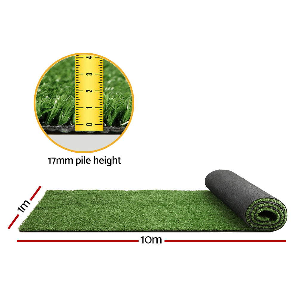 Primeturf Artificial Grass | 1mx10m | 17mm | Synthetic Fake Lawn Turf | Plastic Olive