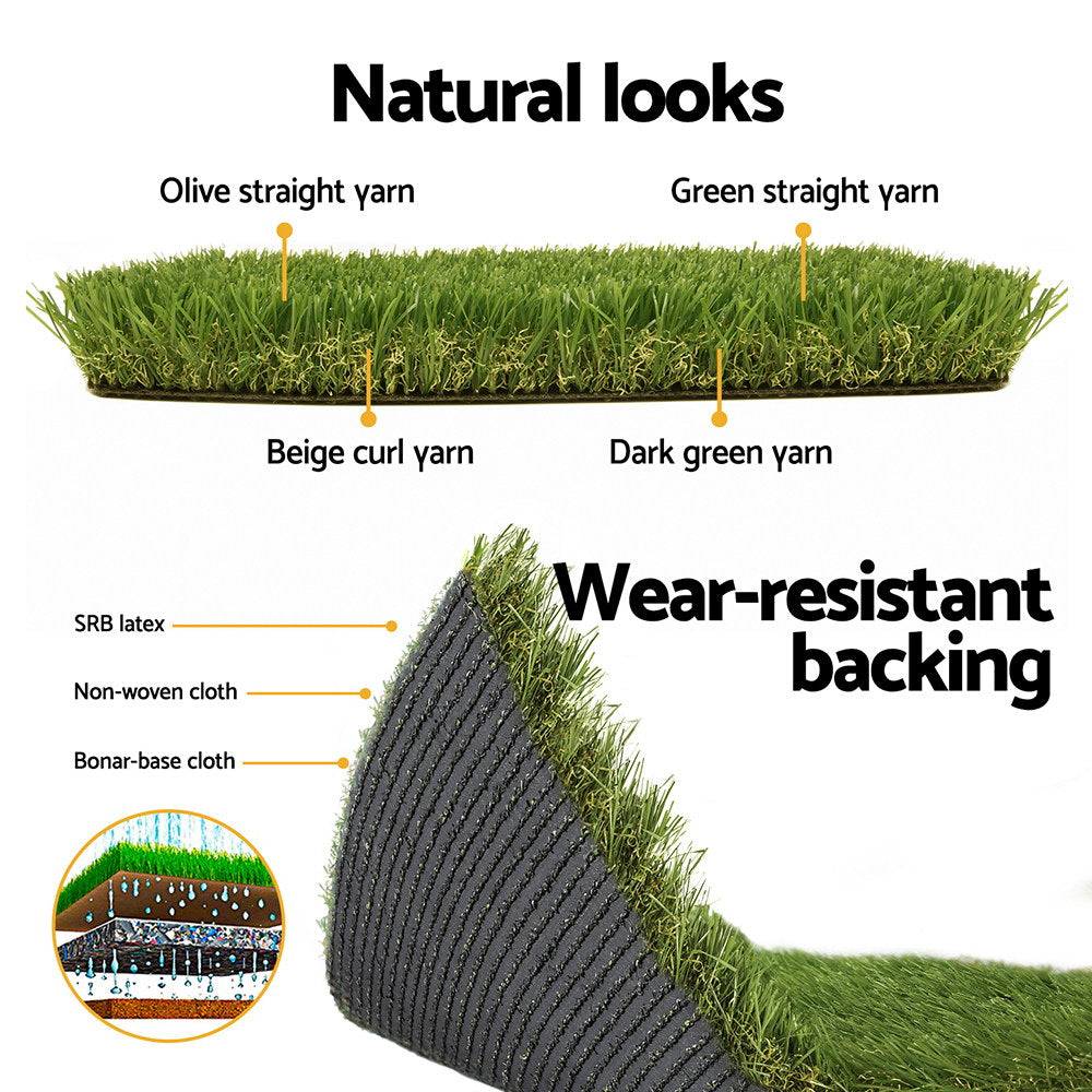 Prime Turf Artificial Grass | 35mm | 1mx10m | Synthetic Fake Lawn Turf | Plastic Plant | 4-coloured