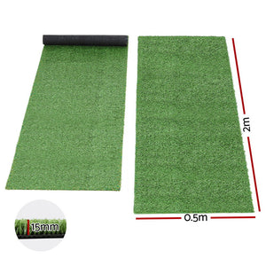 Artificial Grass Mat Set | 2 Rolls | 15mm Pile | 50cm x 2m | Indoor/Outdoor | Drainage Holes