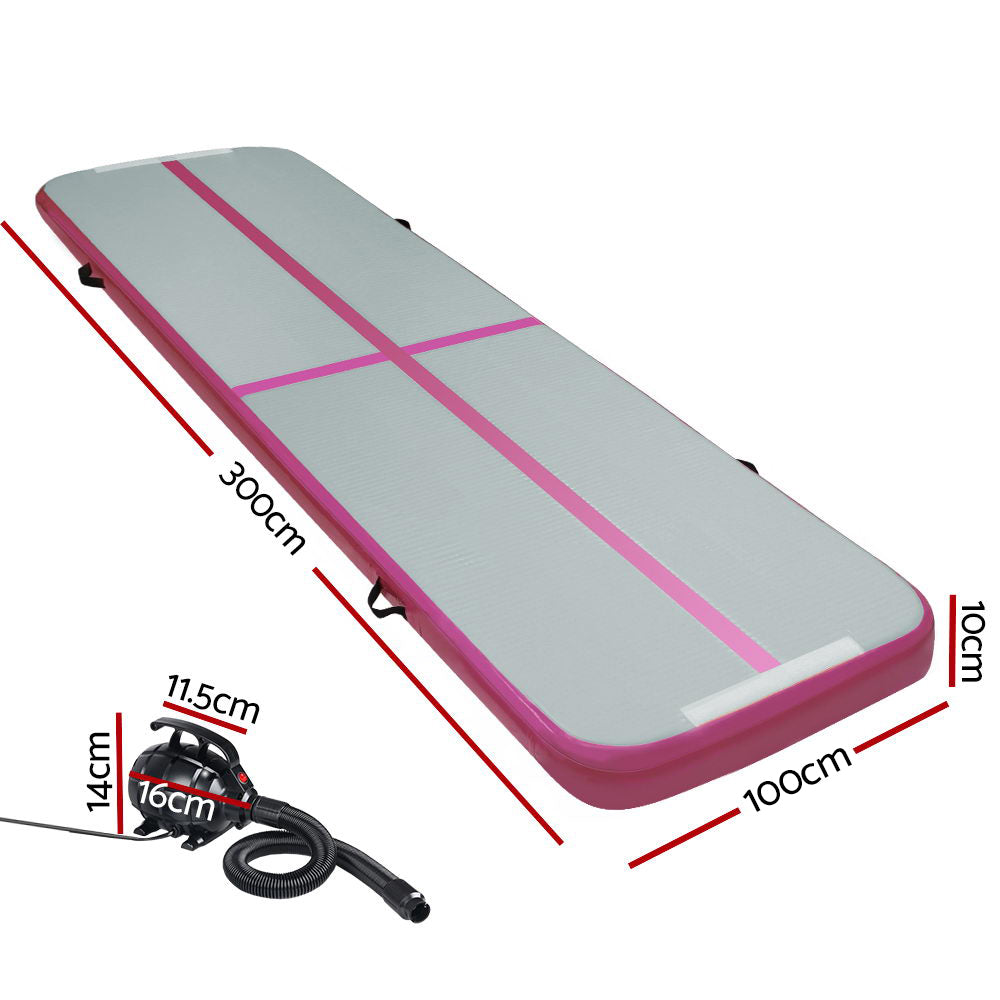 Everfit GoFun 3X1M Inflatable Air Track Mat | with Pump | Tumbling Gymnastics | Pink