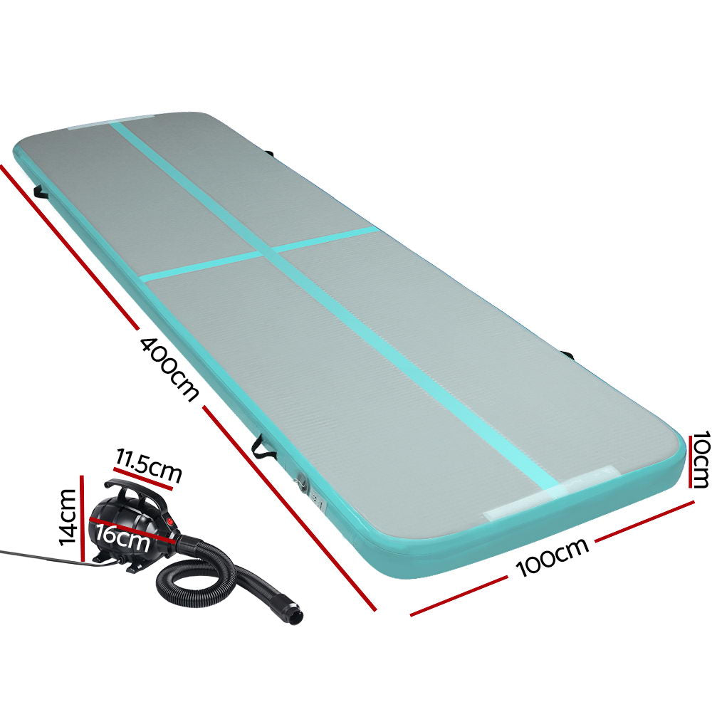 Everfit GoFun 4X1M Inflatable Air Track Mat | with Pump | Tumbling Gymnastics | Green