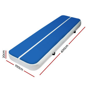 4m x 1m Inflatable Air Track Mat | 20cm Thick | Gymnastic Tumbling | Blue and White