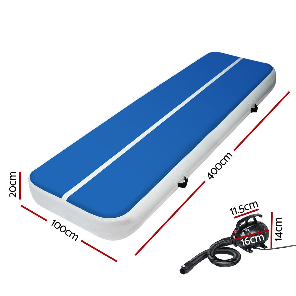 Everfit 4X1M Inflatable Air Track Mat | 20CM Thick | with Pump | Tumbling Gymnastics | Blue