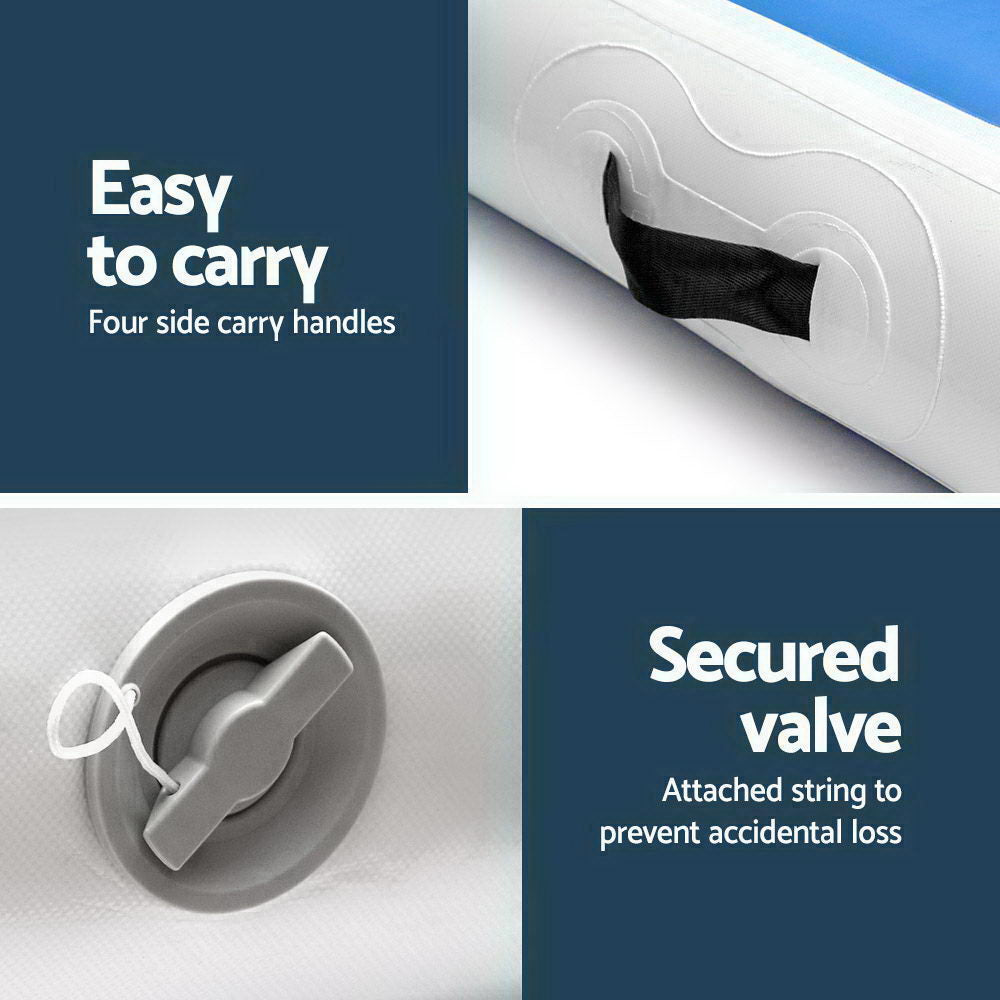 Everfit 5X1M Inflatable Air Track Mat | 20CM Thick | with Pump | Tumbling Gymnastics | Blue