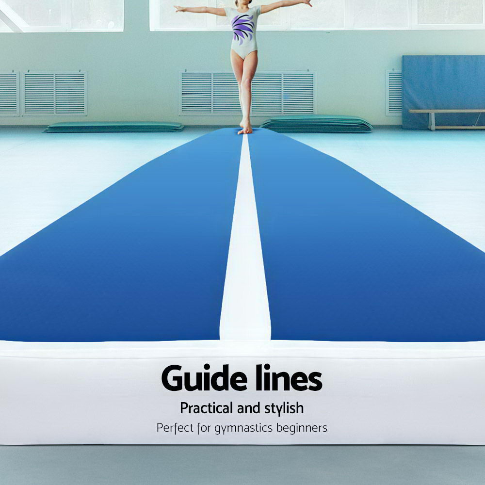 6m x 1m Inflatable Air Track Mat | 20cm Thick | Gymnastic Tumbling | Blue and White