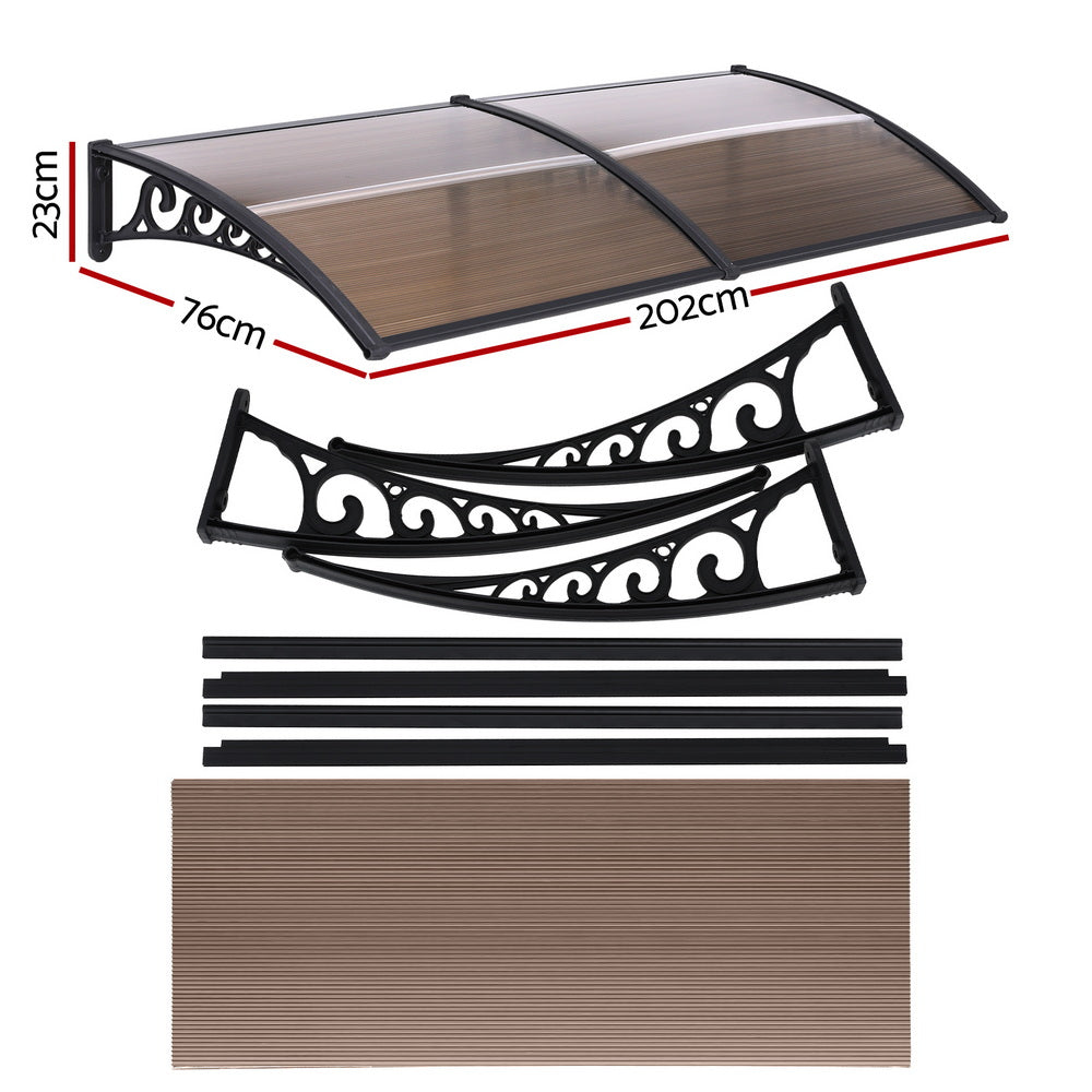 Door Canopy | 0.8 x 2.0m | Window Awning | Brown