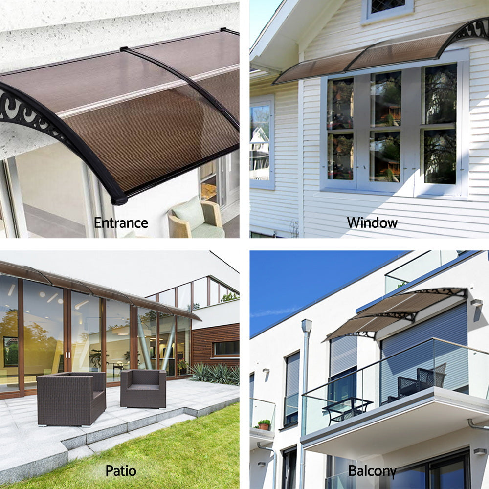 Door Canopy | 0.8 x 2.0m | Window Awning | Brown
