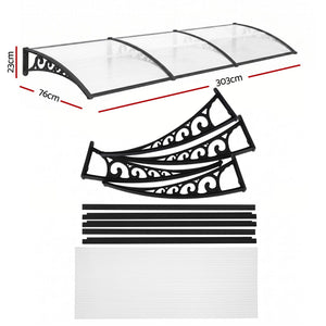 Instahut Window Door Awning 0.8mx3m Transparent