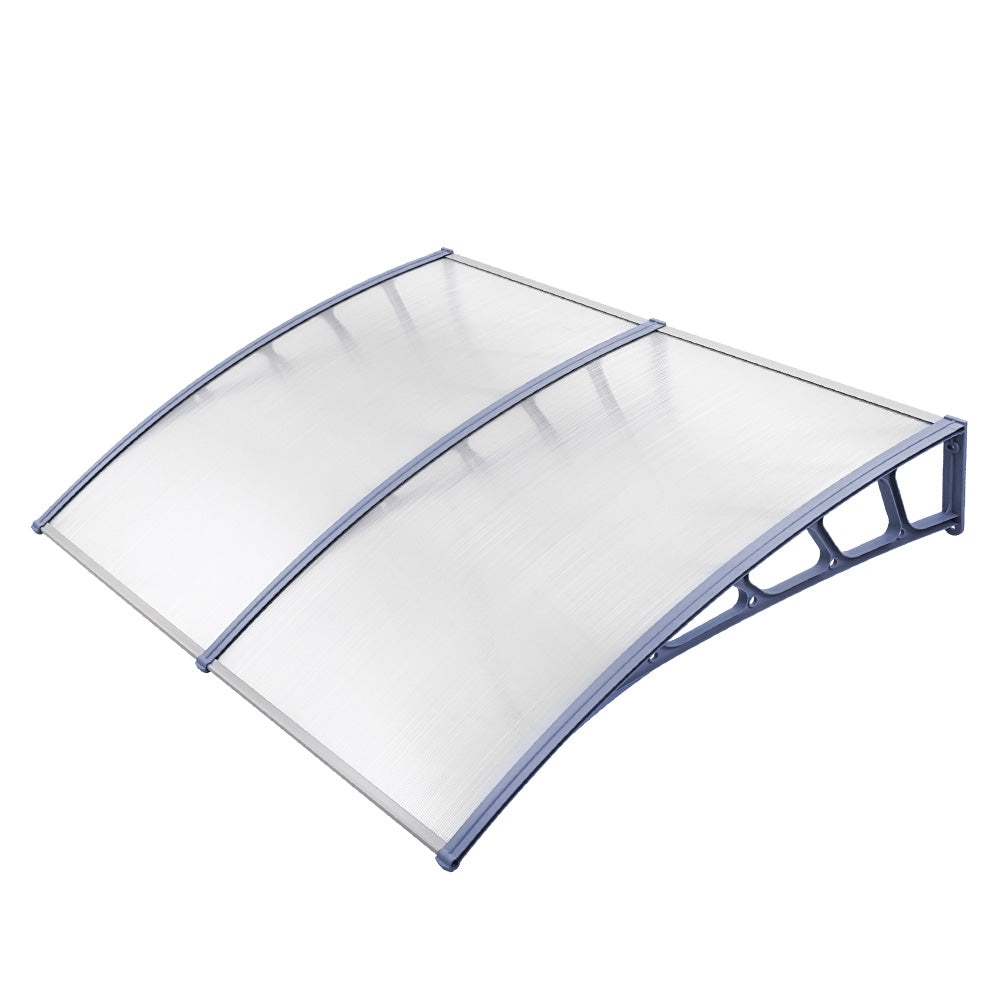 Window Door Awning Canopy | 1.5mx2m | Transparent Sheet | Grey Plastic Frame