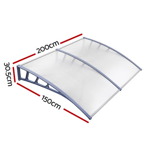 Window Door Awning Canopy | 1.5mx2m | Transparent Sheet | Grey Plastic Frame