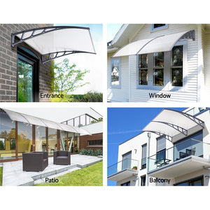 Window Door Awning Canopy | 1.5mx2m | Transparent Sheet | Grey Plastic Frame