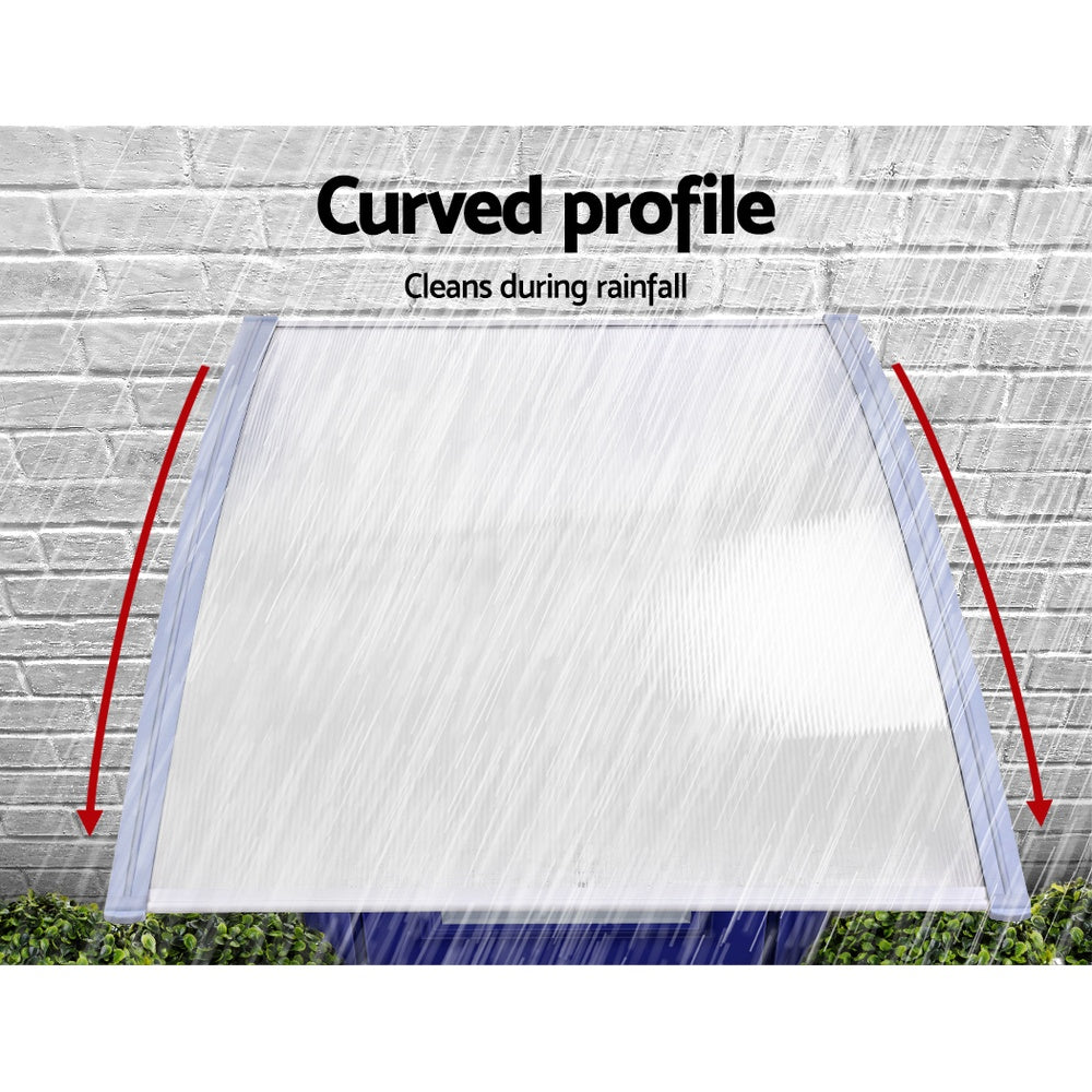 Window Door Awning Canopy | 1.5mx2m | Transparent Sheet | Grey Plastic Frame